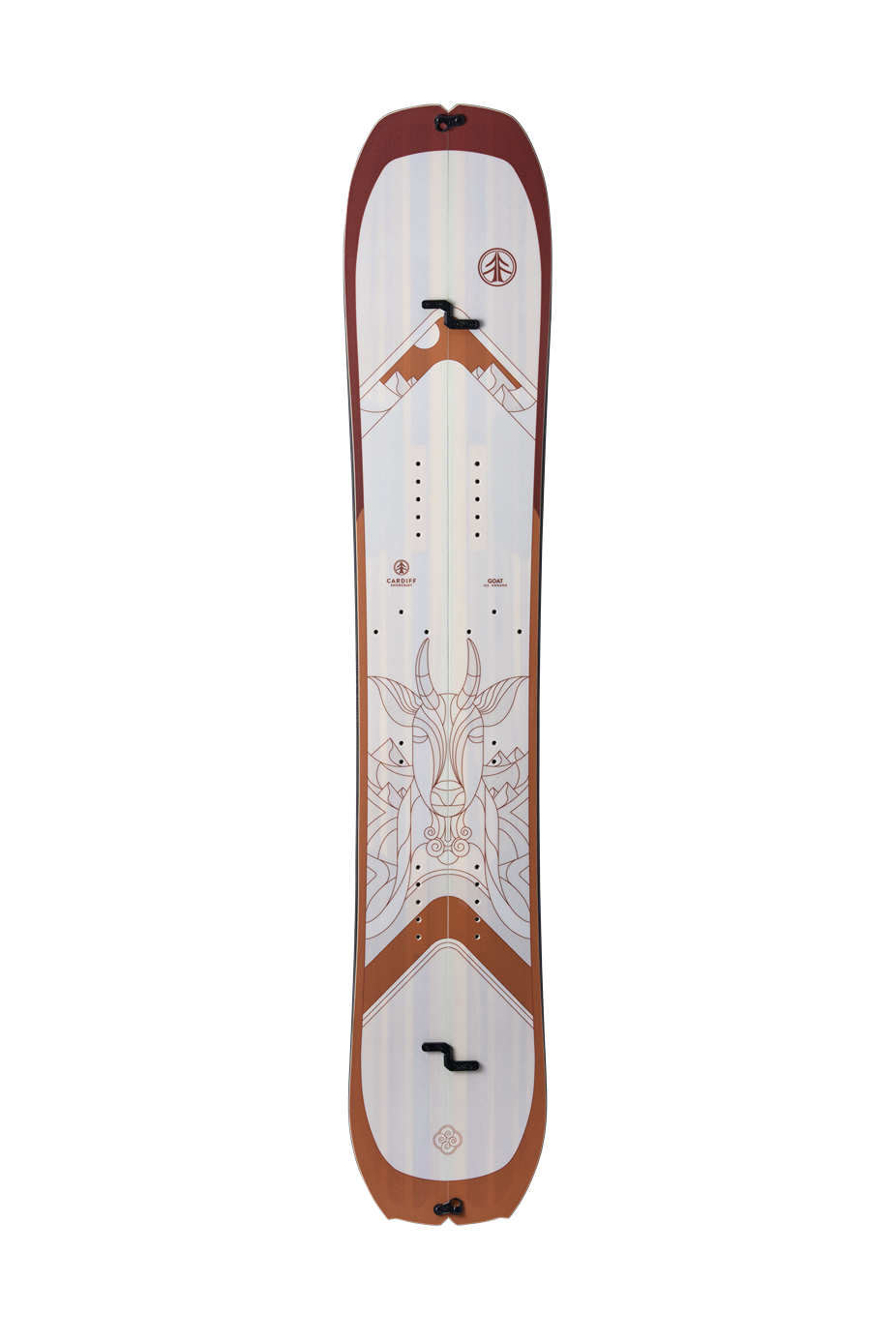 Goat Enduro Splitboard in a studio shot, showcasing its sleek design and split design.