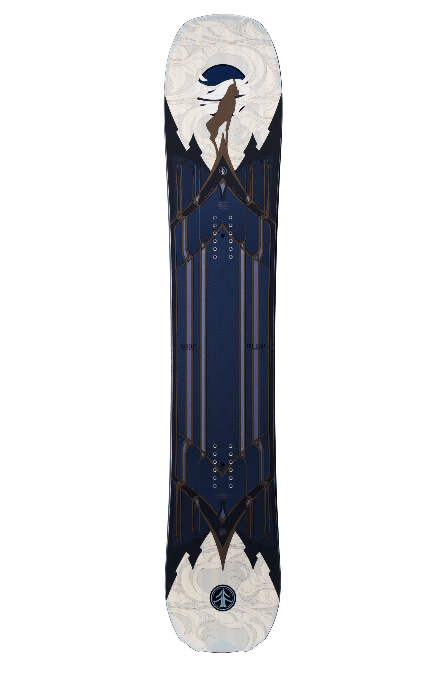 Goat Enduro Snowboard with a black top sheet featuring a stylized goat logo.