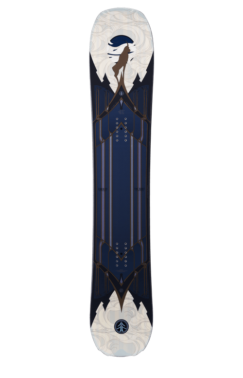 Goat Enduro Snowboard with a black top sheet featuring a stylized goat logo.