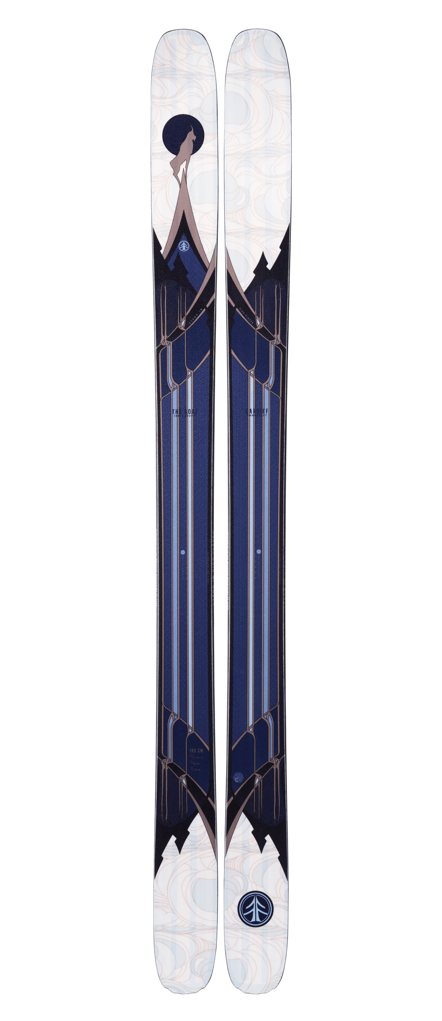 Goat Enduro Ski with a white top sheet, black tip, and silver bindings, ready for adventure.
