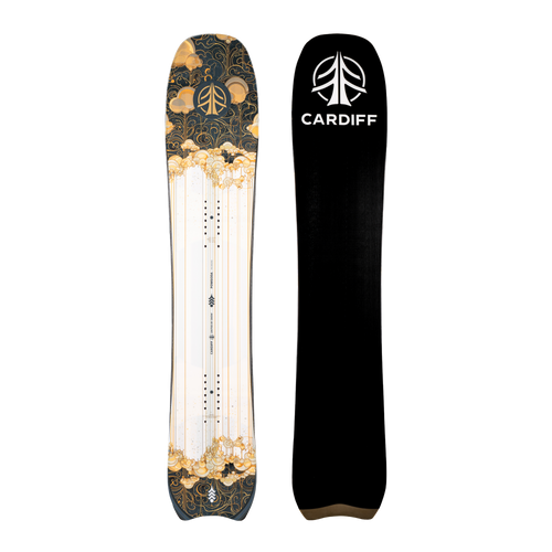 Powgoda Enduro Snowboard 2026 with a graphic of a mountain range and trees.