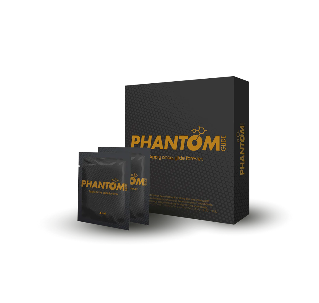 Sleek black Phantom Glide gaming mouse with RGB lighting, resting on a dark surface.