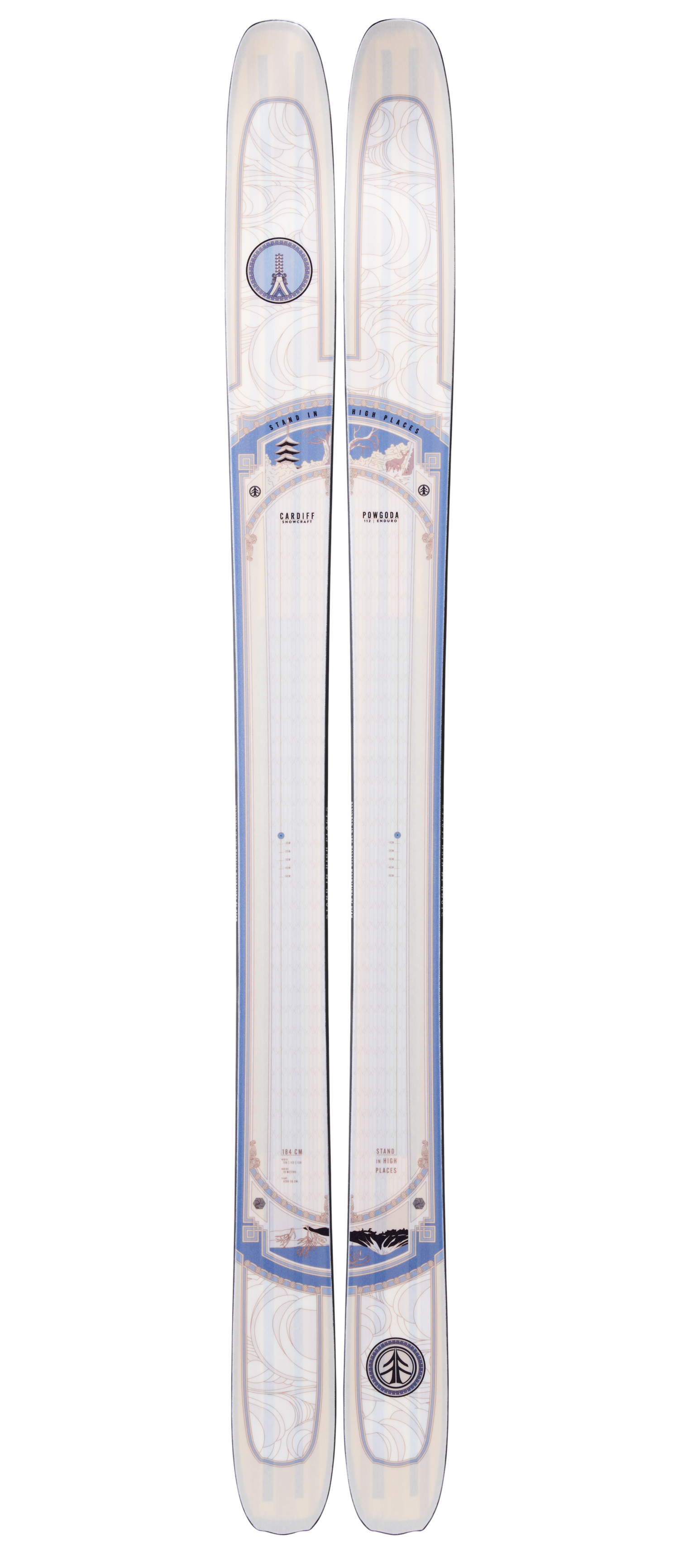 Powgoda Enduro Ski: A black and white ski with red accents, featuring a curved tip and tail for all-mountain performance.