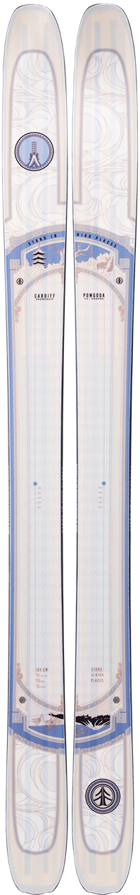 Powgoda Enduro Ski - wholesale: A pair of black and white skis with bindings, ready for downhill skiing.